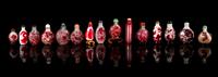 Fifteen Red Overlay Peking Glass Snuff Bottles — 19TH-20TH CENTURY