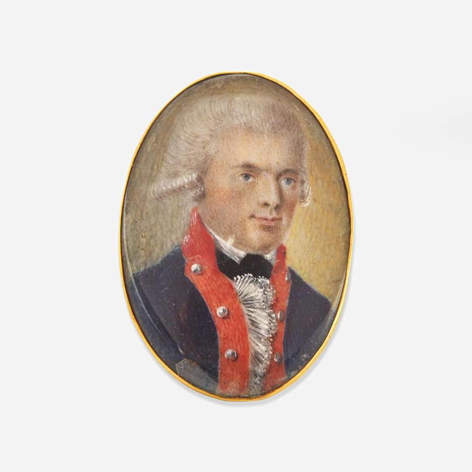 A portrait miniature of Captain George Dwyer mounted in ring late 18th / early 19th century