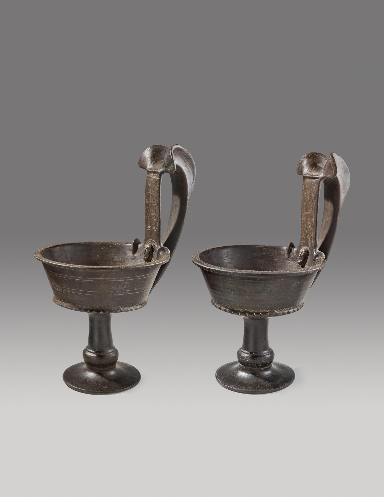 A Pair of Large Etruscan Bucchero Kyathoi