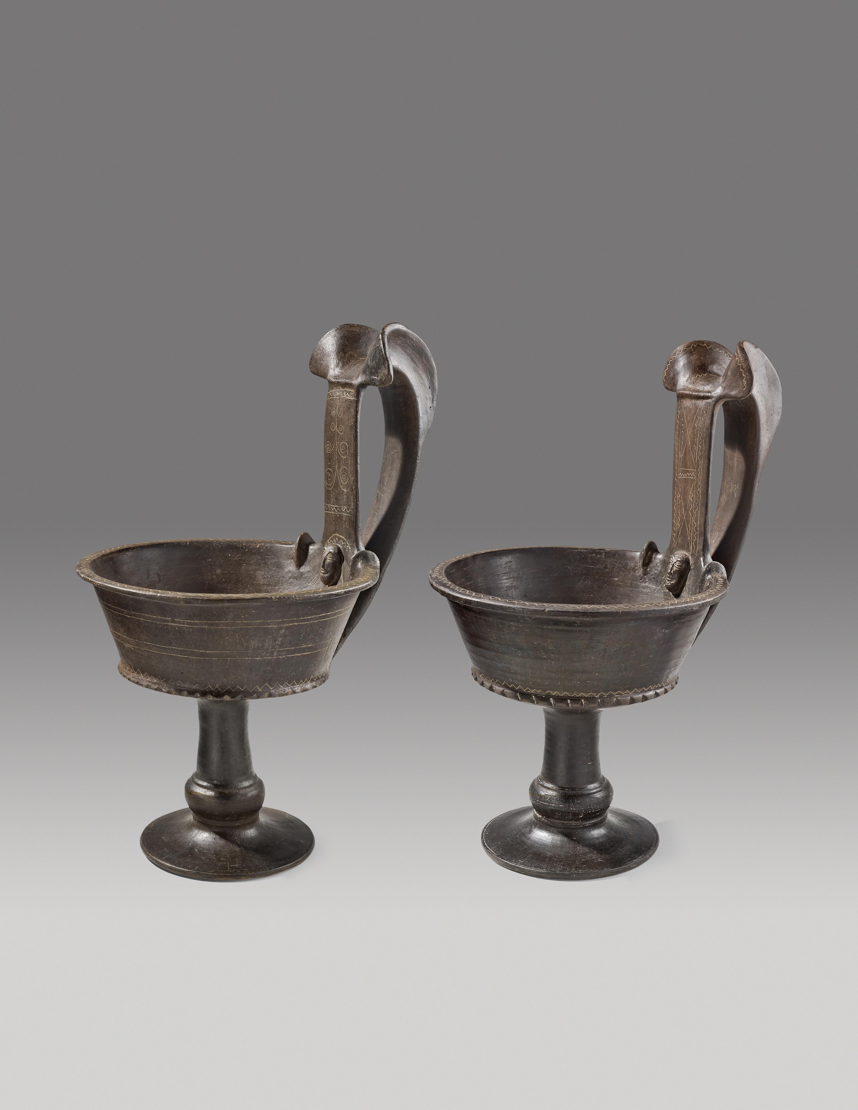 A Pair of Large Etruscan Bucchero Kyathoi