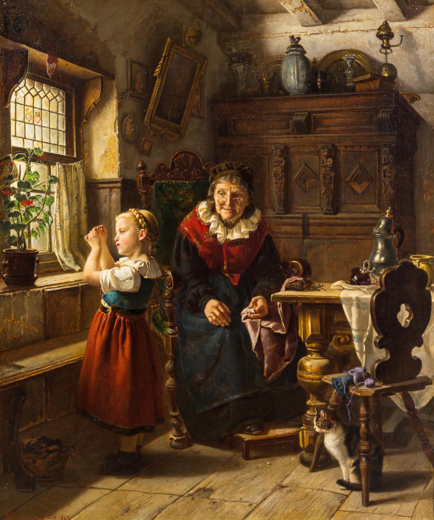 Johannes Moeselagen, (German, 19th century), Threading the Needle, 1863