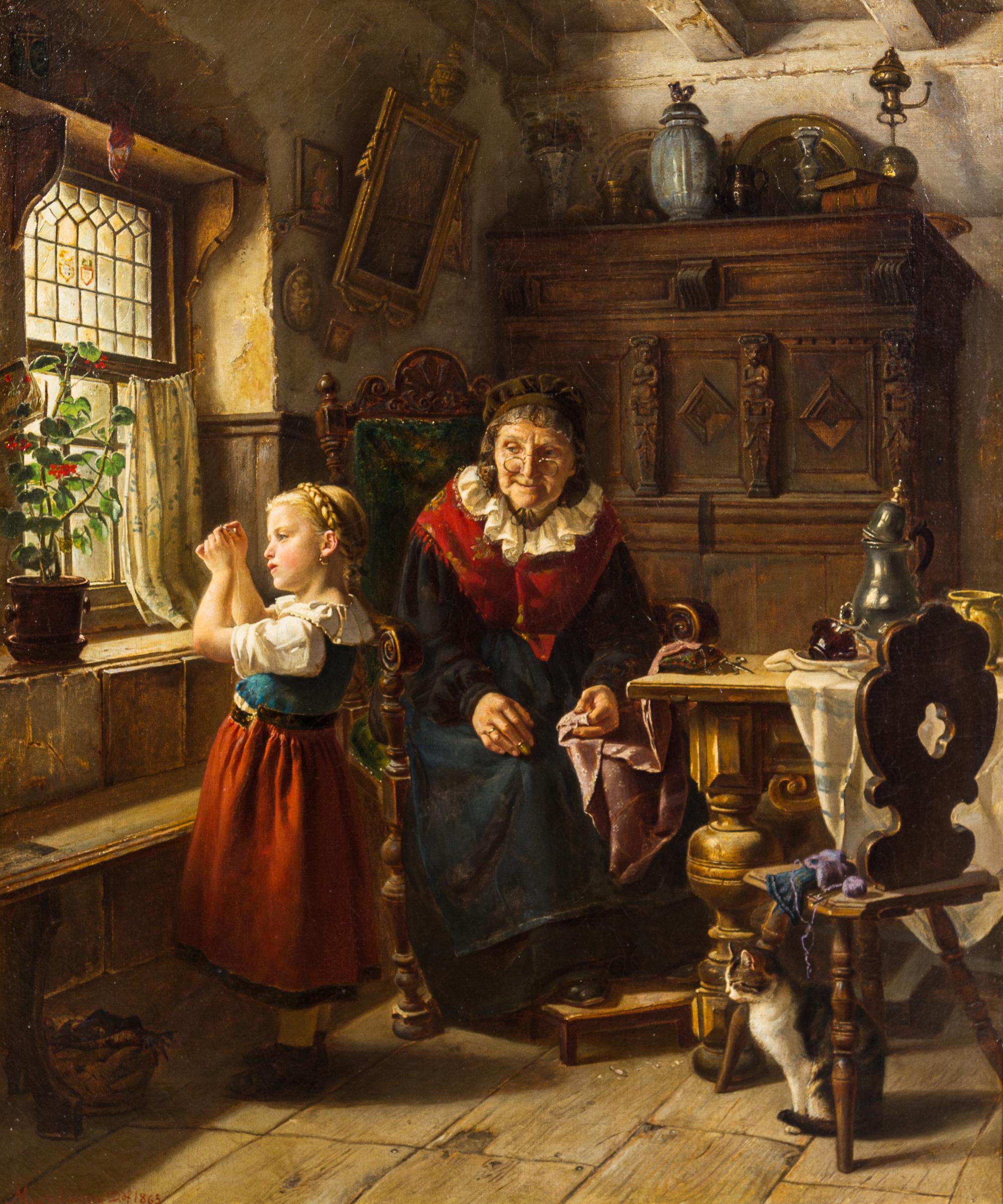Johannes Moeselagen, (German, 19th century), Threading the Needle, 1863