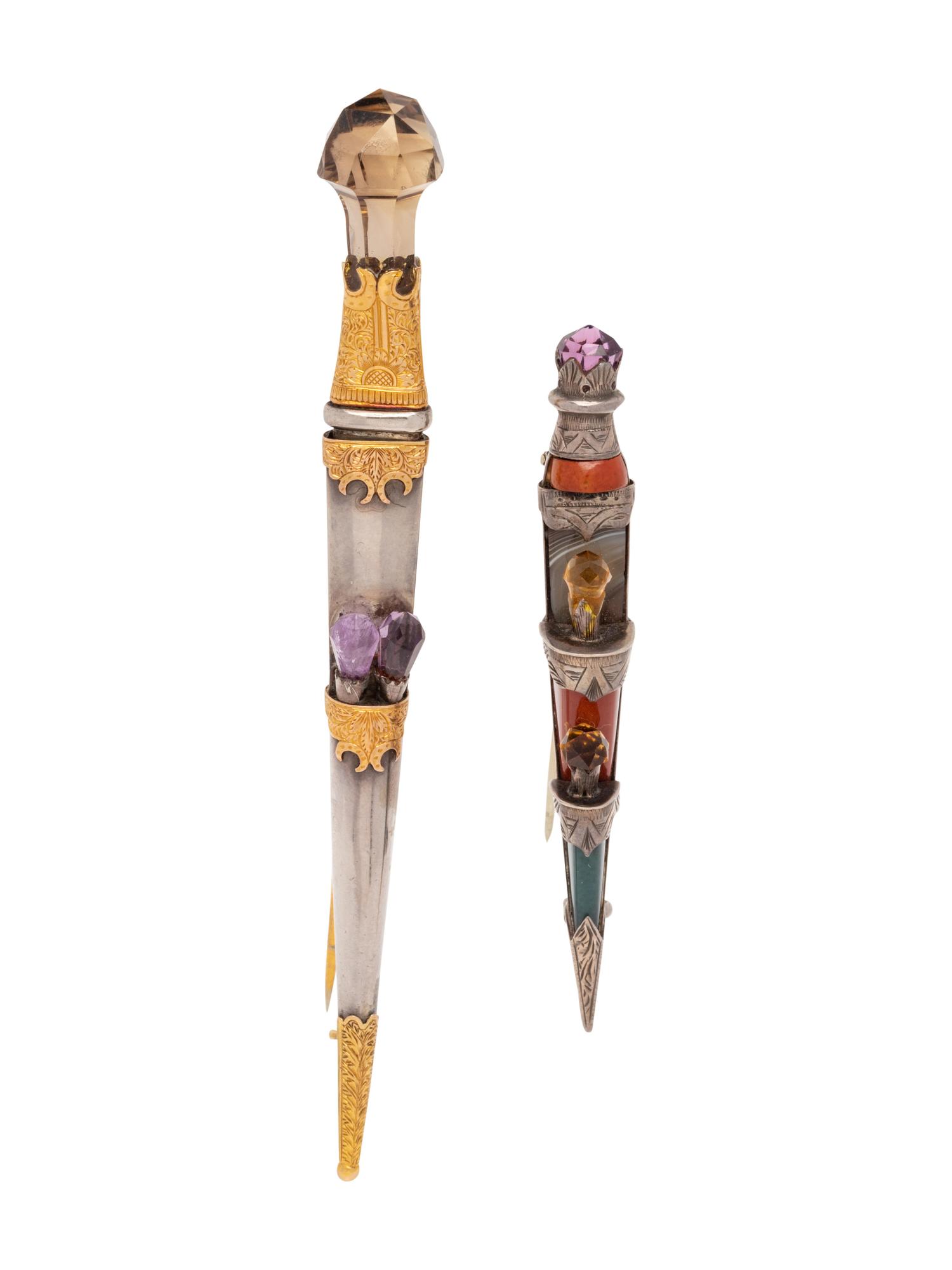 A Collection of Victorian Silver and Agate Dirk Brooches,