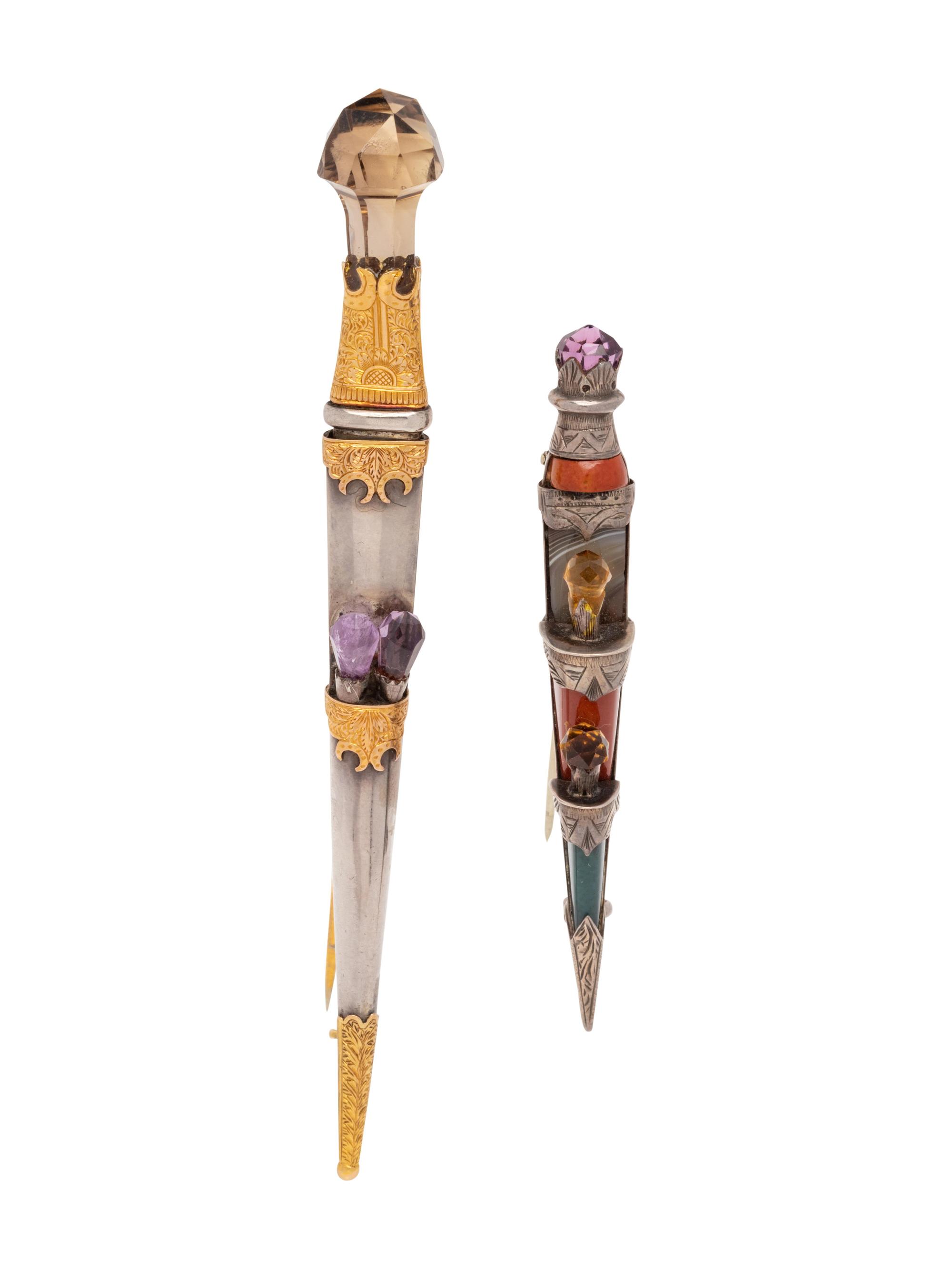 A Collection of Victorian Silver and Agate Dirk Brooches,