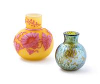 Cameo Glass Cabinet Vase, together with a Loetz-Style oil spot cabinet vase