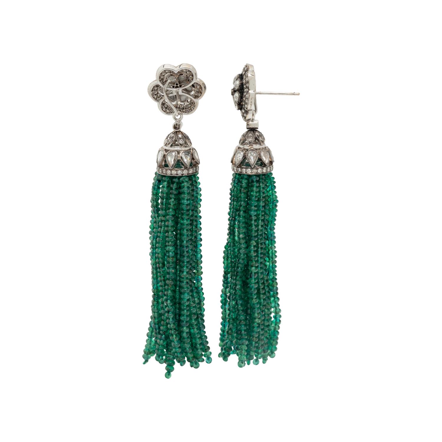 HOUSE OF TAYLOR, EMERALD AND DIAMOND CONVERTIBLE EARRINGS