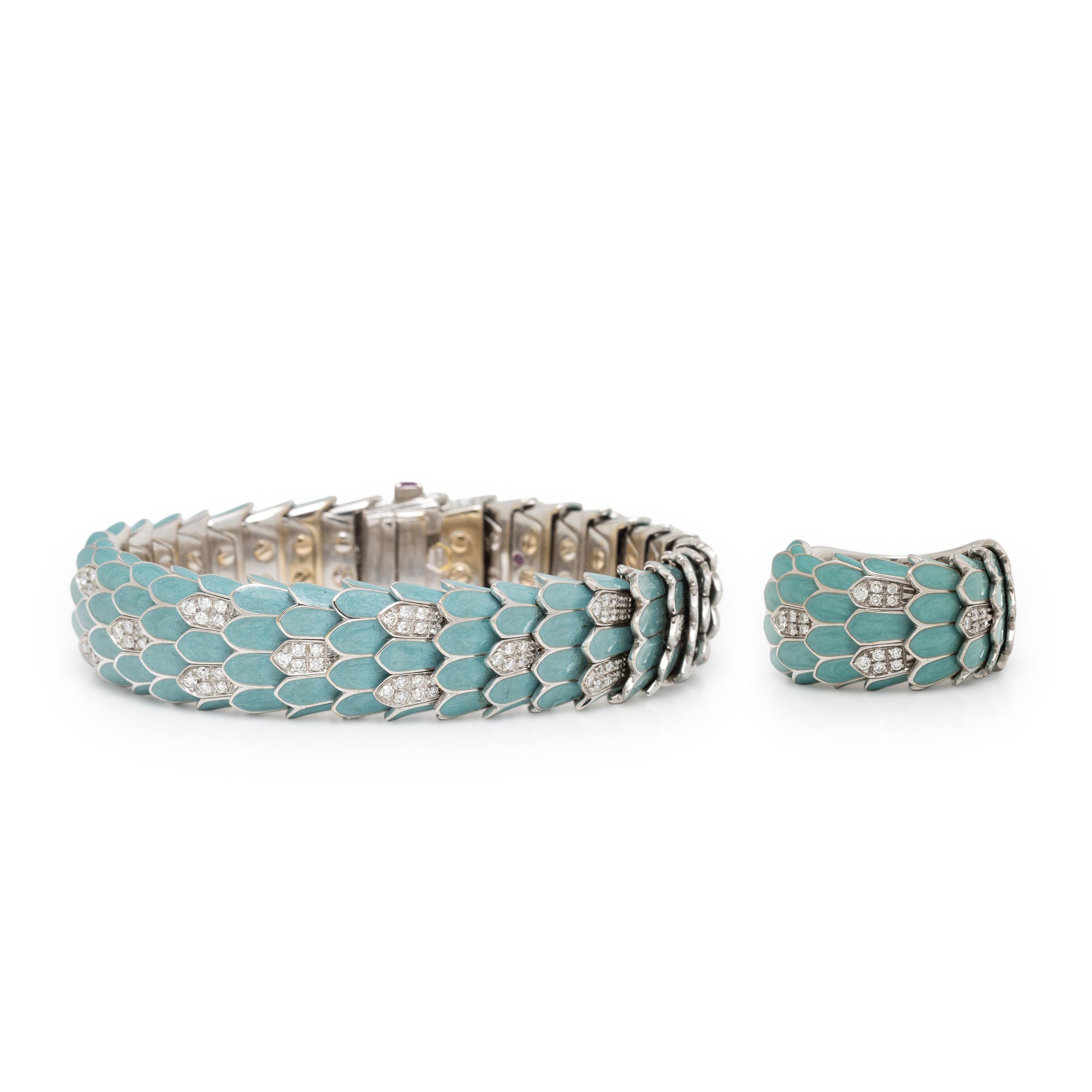 Roberto Coin, Enamel, Diamond, and White Gold 'Animalier' Bracelet and Ring