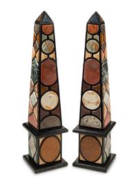 A Pair of Grand Tour Style Specimen Marble Obelisks