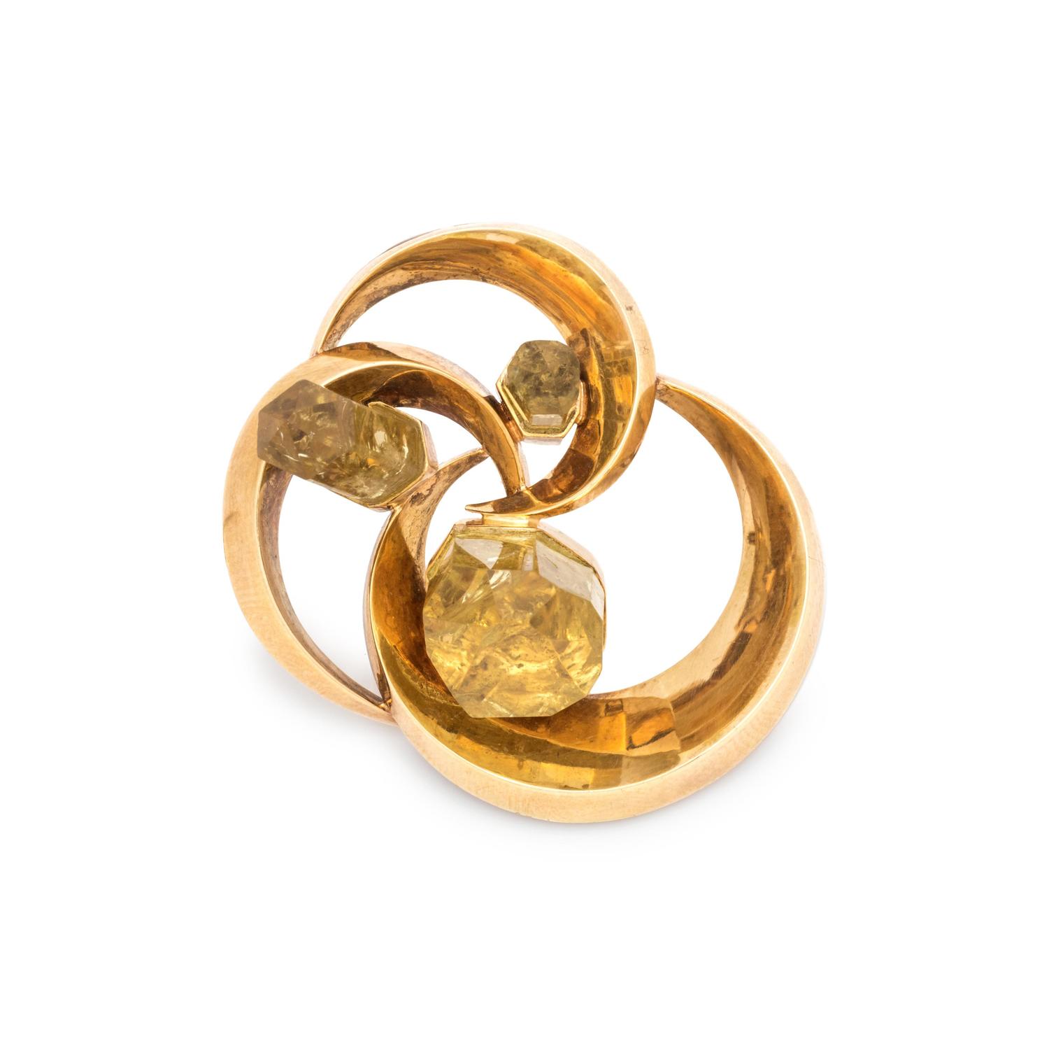 YELLOW GOLD AND CITRINE BROOCH