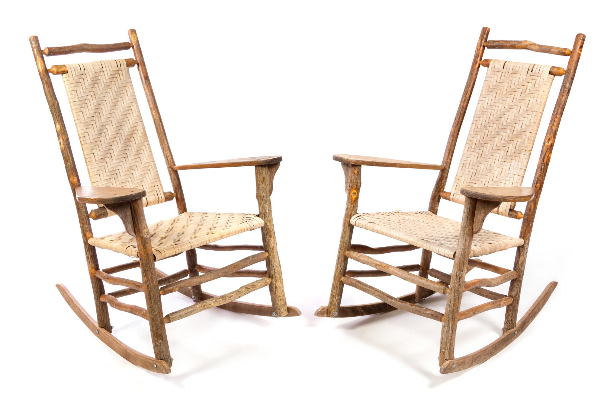 A Pair of Rustic Style Rocking Chairs Height 45 inches.