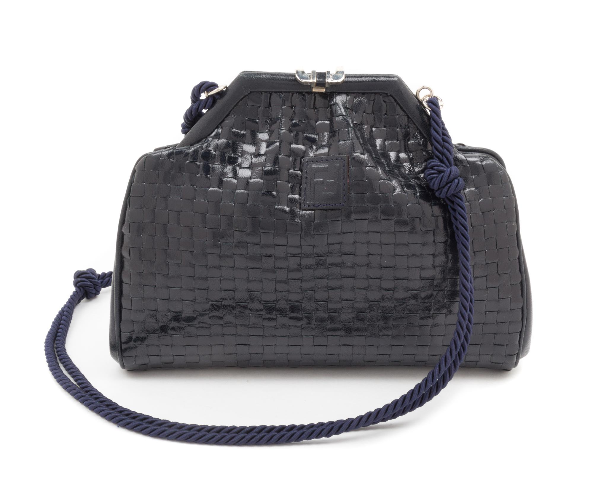 A Fendi Blue Leather Woven Bag, 9" x 6.5" x 2".