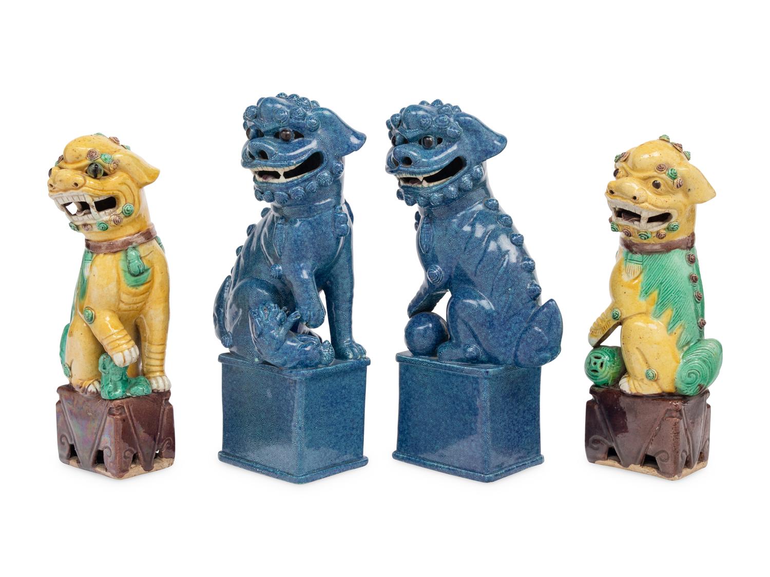 Two Pairs of Chinese Porcelain Buddhistic Lions