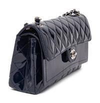 CHANEL, NAVY PATENT DOUBLE FLAP BAG