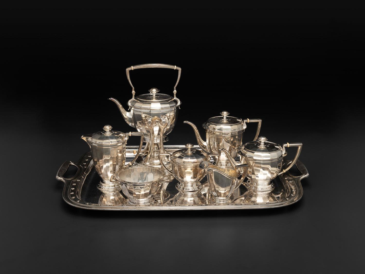 An American Silver Seven Piece Tea and Coffee Service with Matching Tray