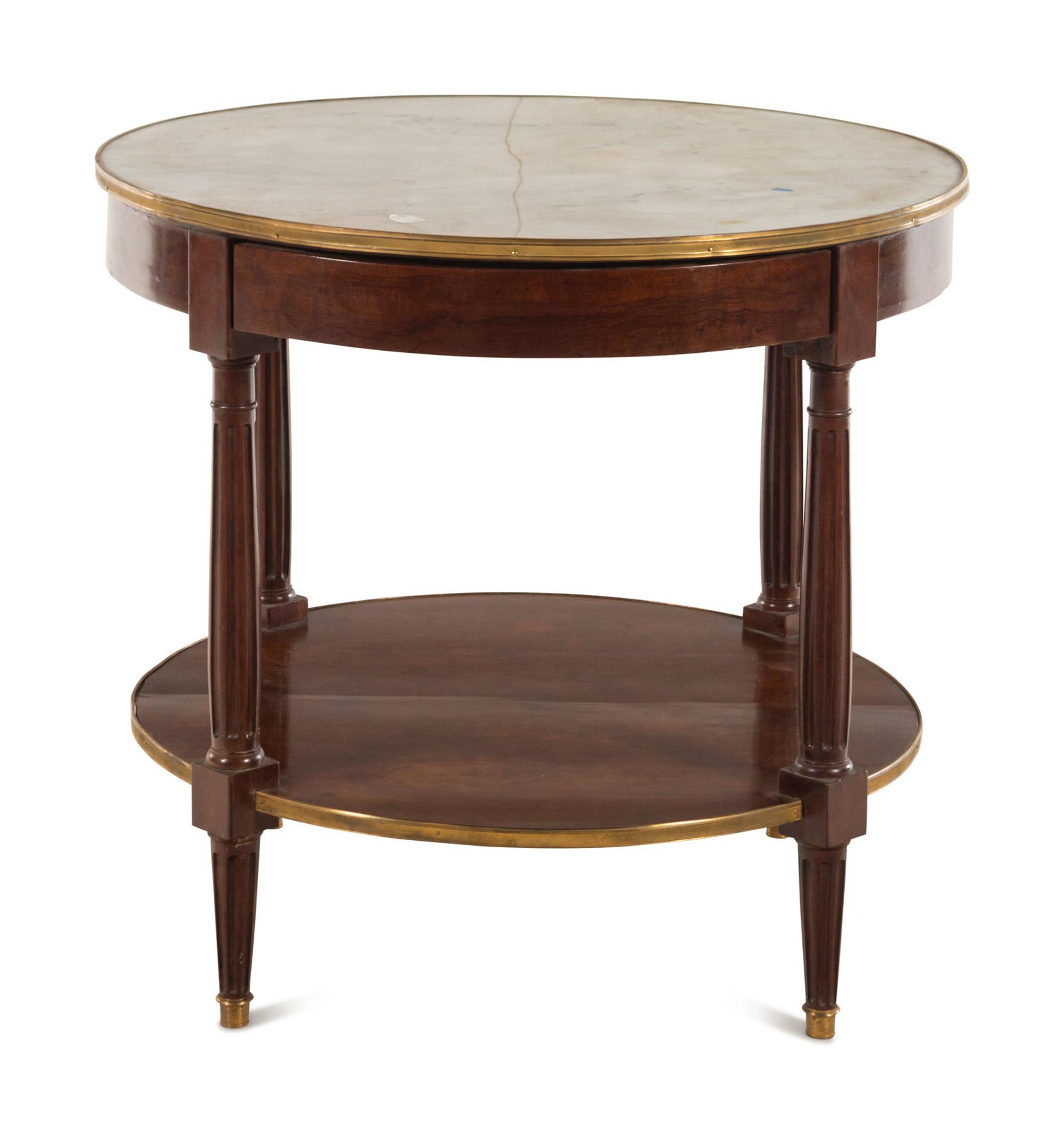A Louis XVI Style Mahogany Marble-Top Bouillotte Table