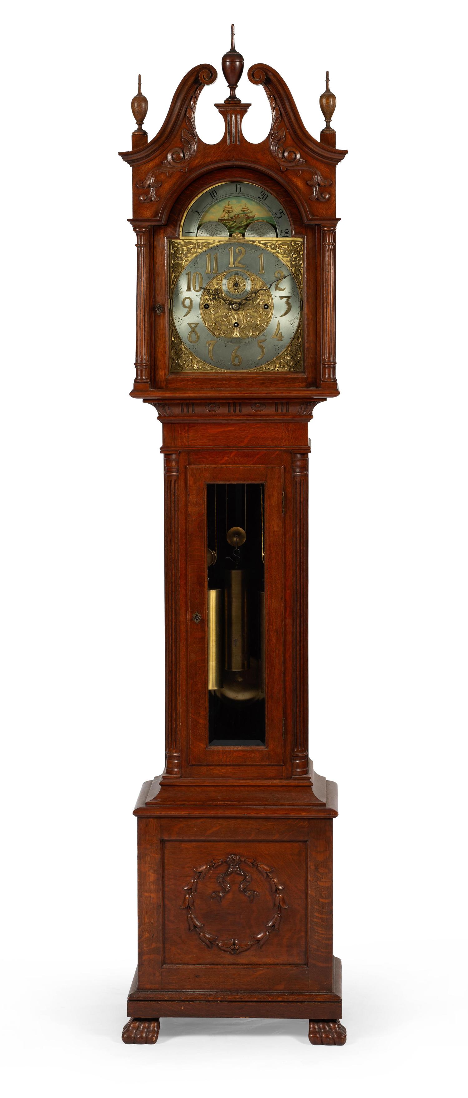 A Winterhalder and Hofmeier Oak Tall Case Clock