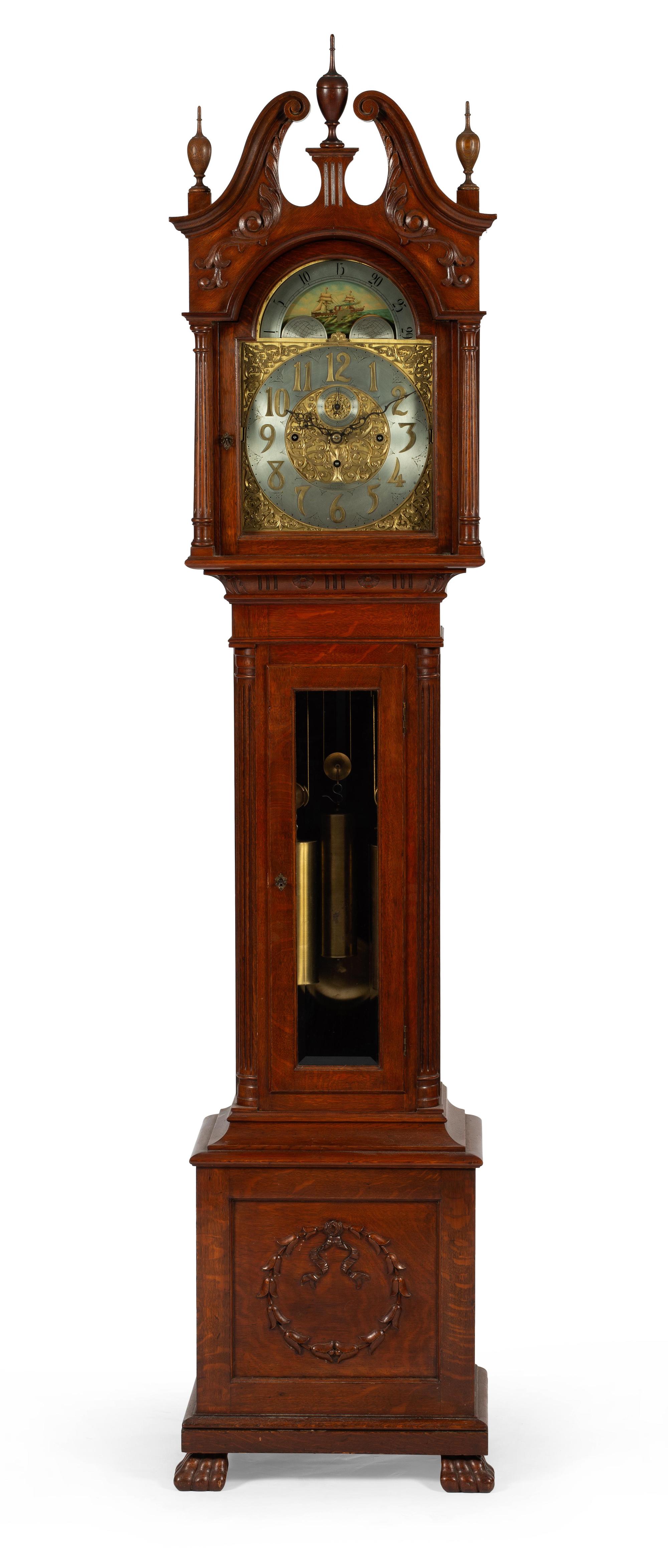 A Winterhalder and Hofmeier Oak Tall Case Clock