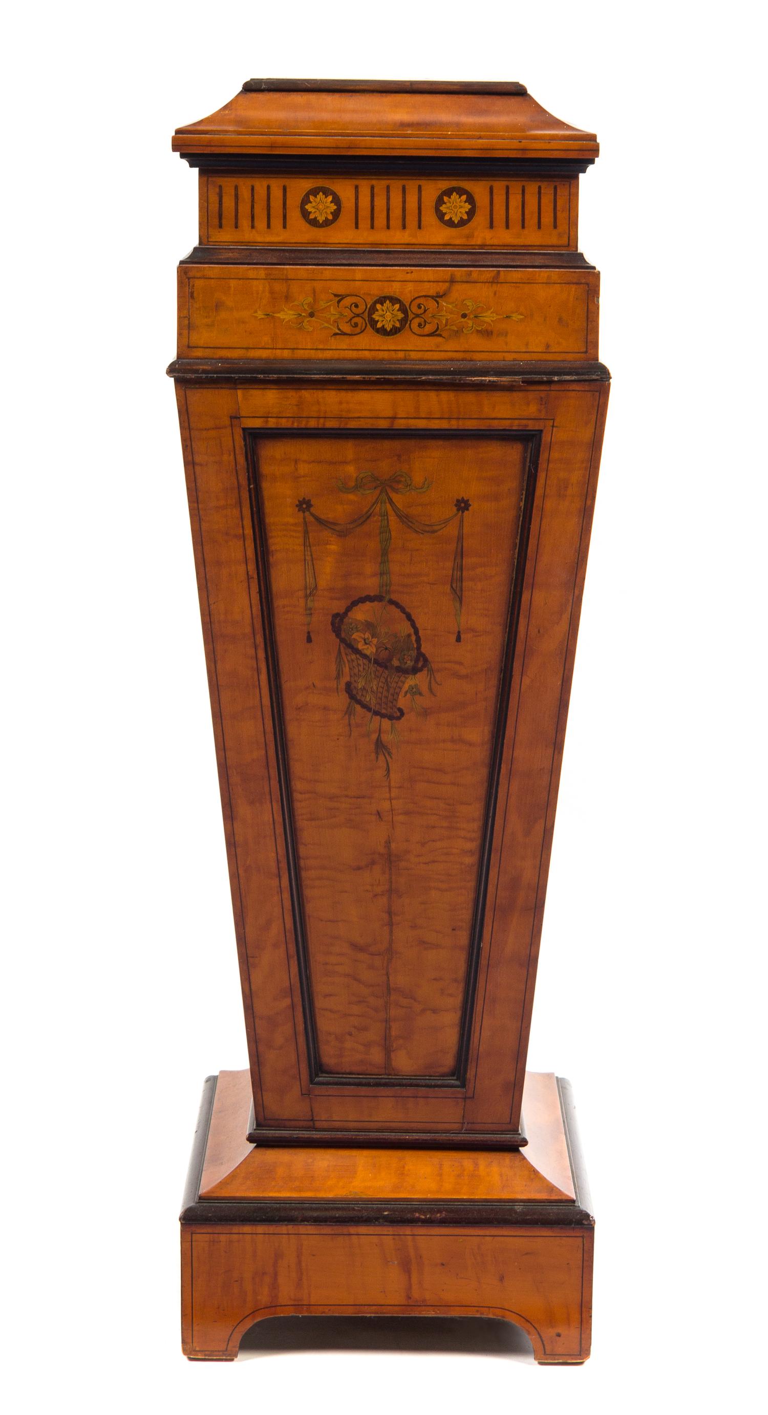 A Continental Satinwood and Marquetry Pedestal Height 47 1/8 x width 15 x depth 15 inches. — CIRCA 1900