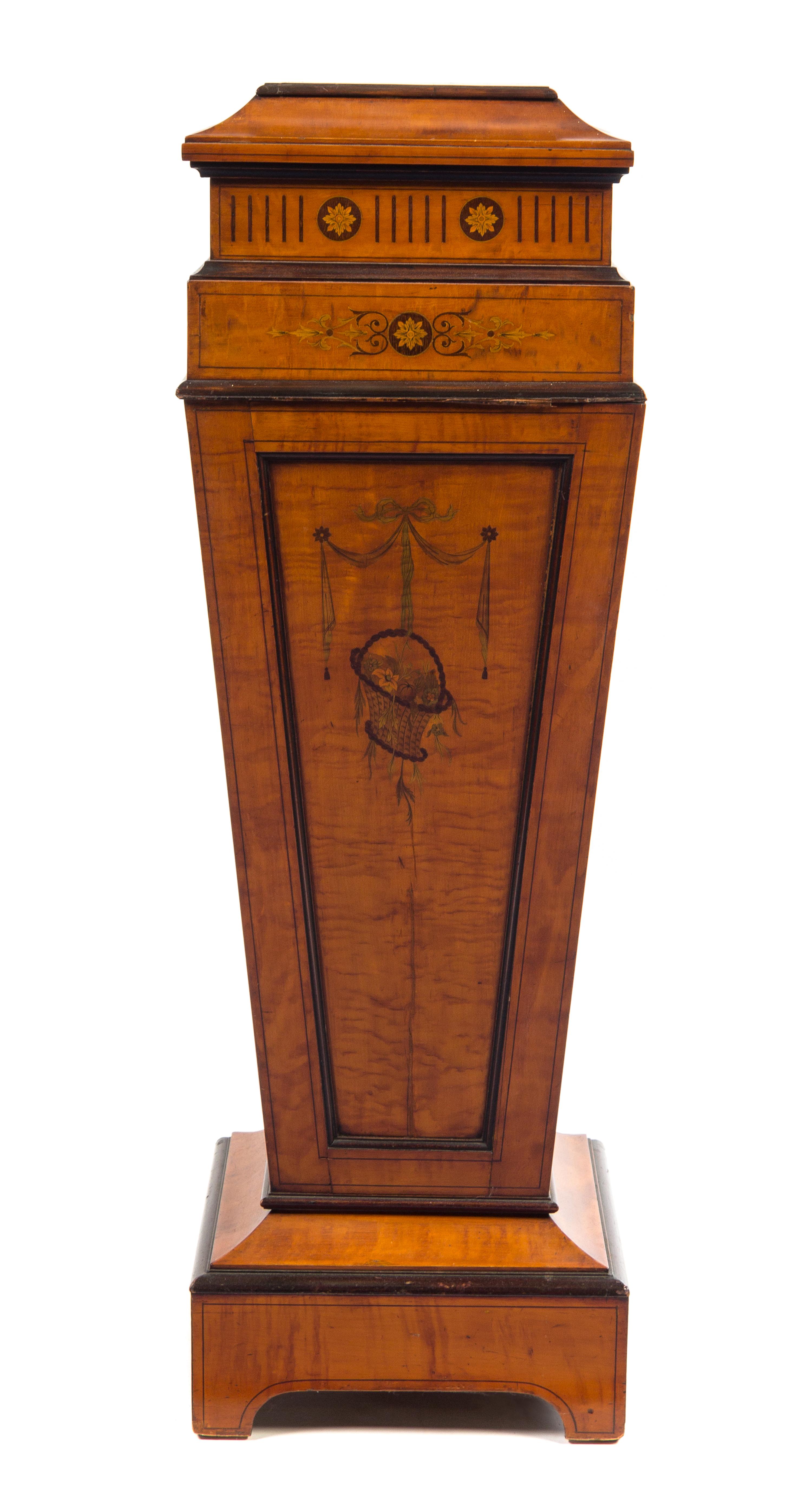 A Continental Satinwood and Marquetry Pedestal Height 47 1/8 x width 15 x depth 15 inches. — CIRCA 1900