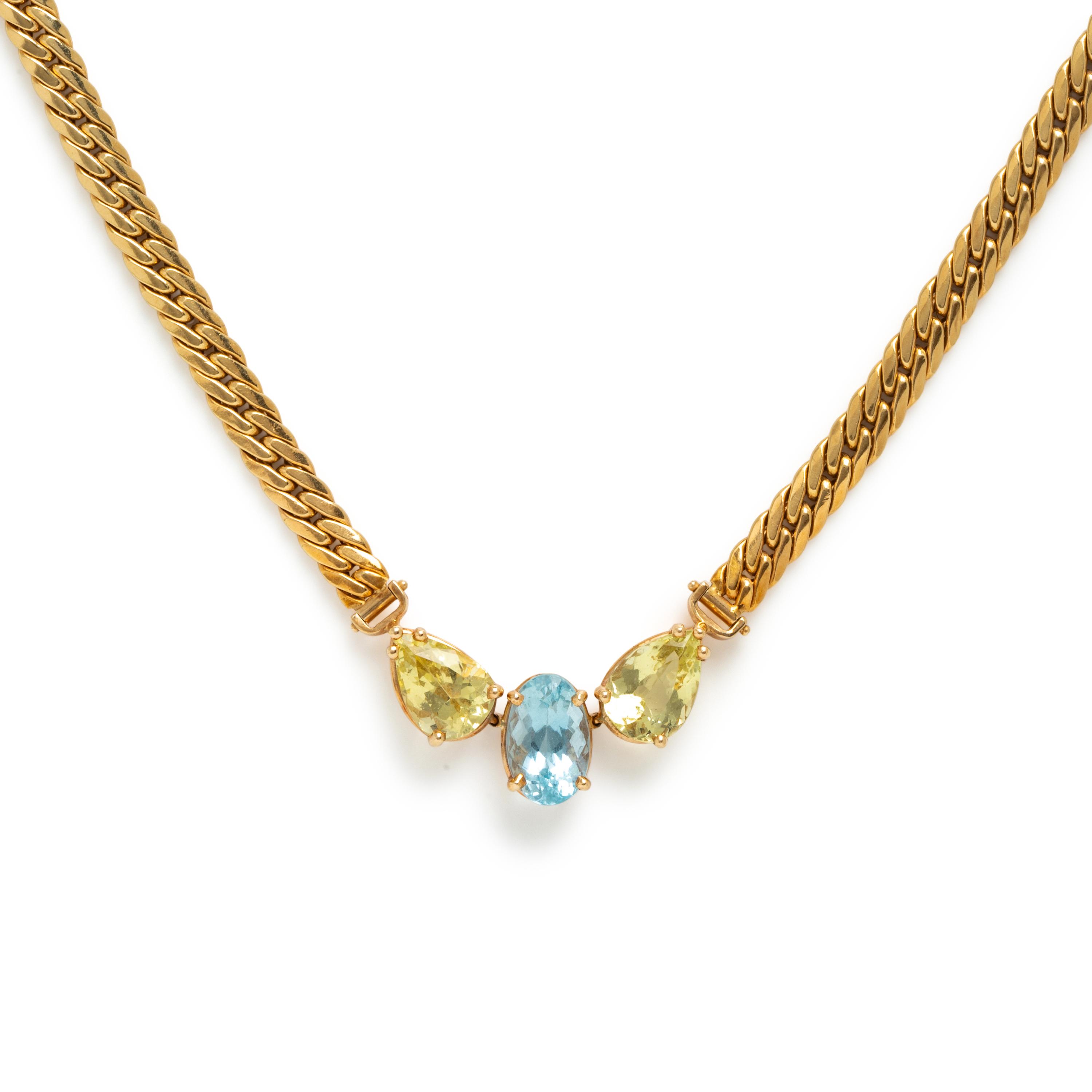 Yellow Gold, Aquamarine, and Heliodor Beryl Necklace