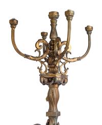 A Pair of Neoclassical Style Parcel Gilt Cast Metal Five-Light Torchères