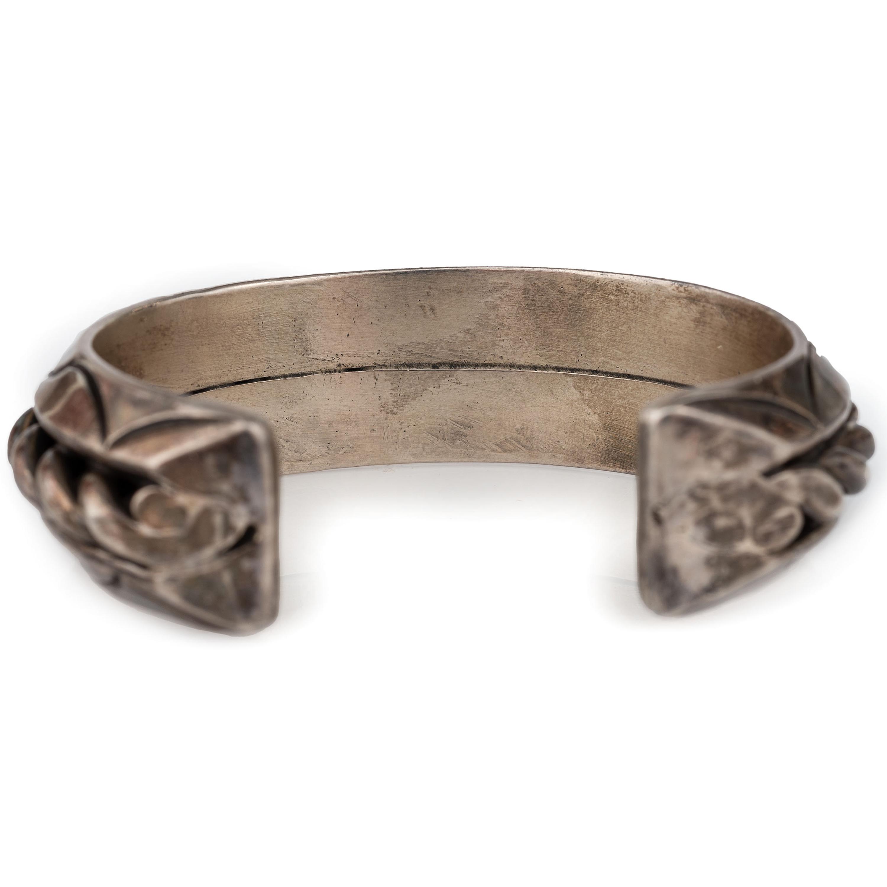 Heavy Stamped Sterling Silver and Twisted Wire Cuff Bracelet