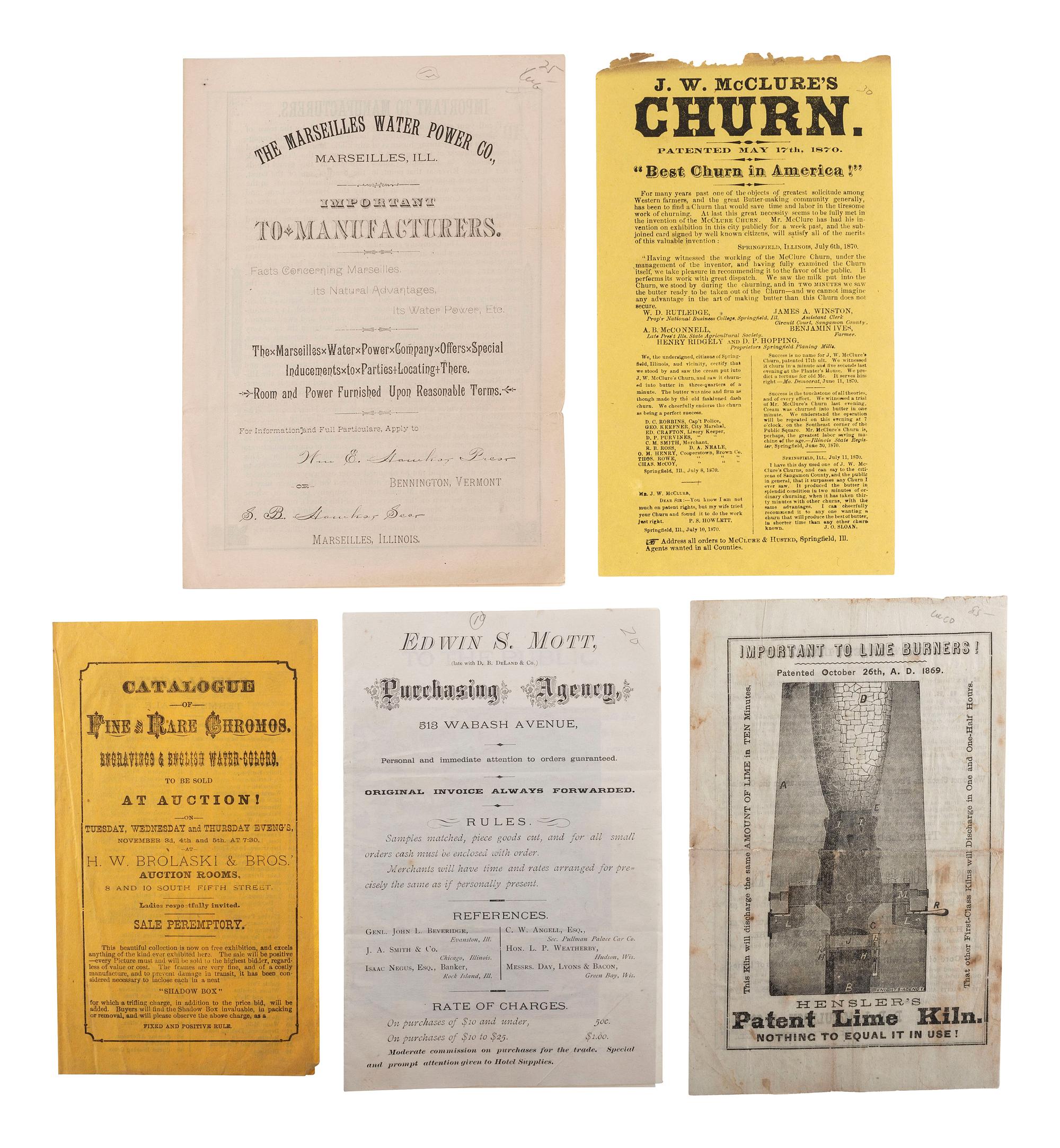 [ADVERTISING]. A group of 19th-century broadsides, handbills, and other advertising-elated ephemera.