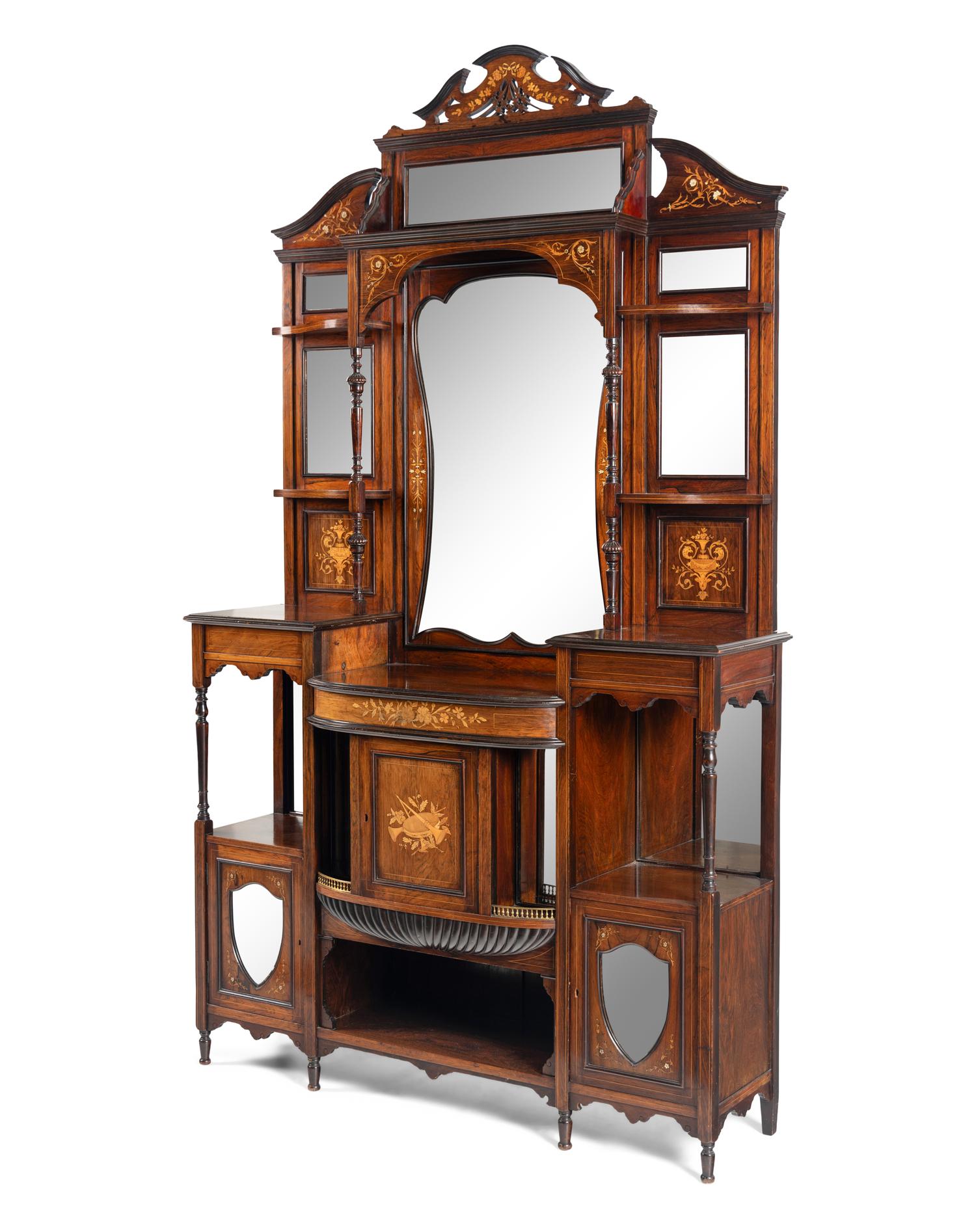 An Edwardian Part-Ebonized Rosewood and Marquetry Cabinet