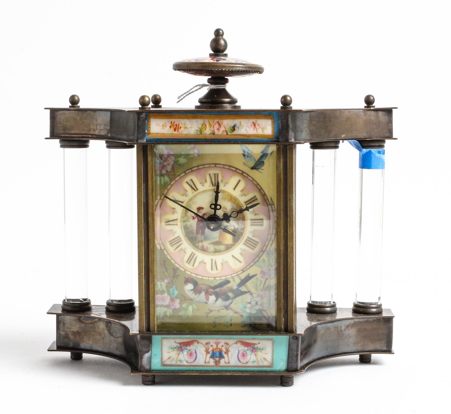 A Polychrome Enamel Mantel Clock Height 5 3/4 inches. — 20TH CENTURY