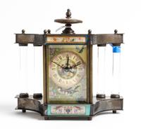 A Polychrome Enamel Mantel Clock Height 5 3/4 inches. — 20TH CENTURY