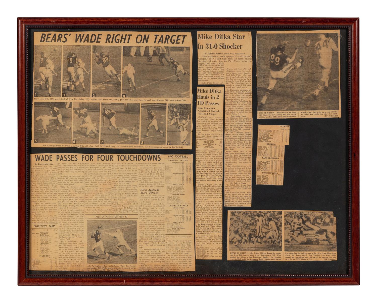 A Group of Six Newspaper and Magazine Clippings Formerly Displayed at Mike Ditka’s Restaurant