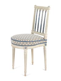 A Set of Four Louis XVI Blue and White-Painted Side Chairs