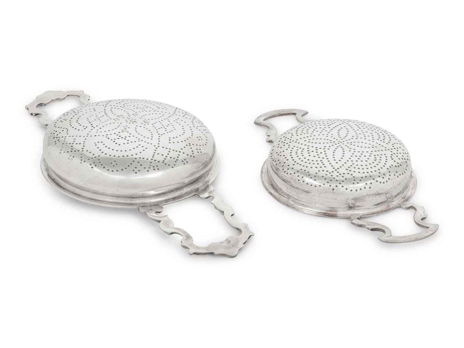 Two English Silver Punch Strainers