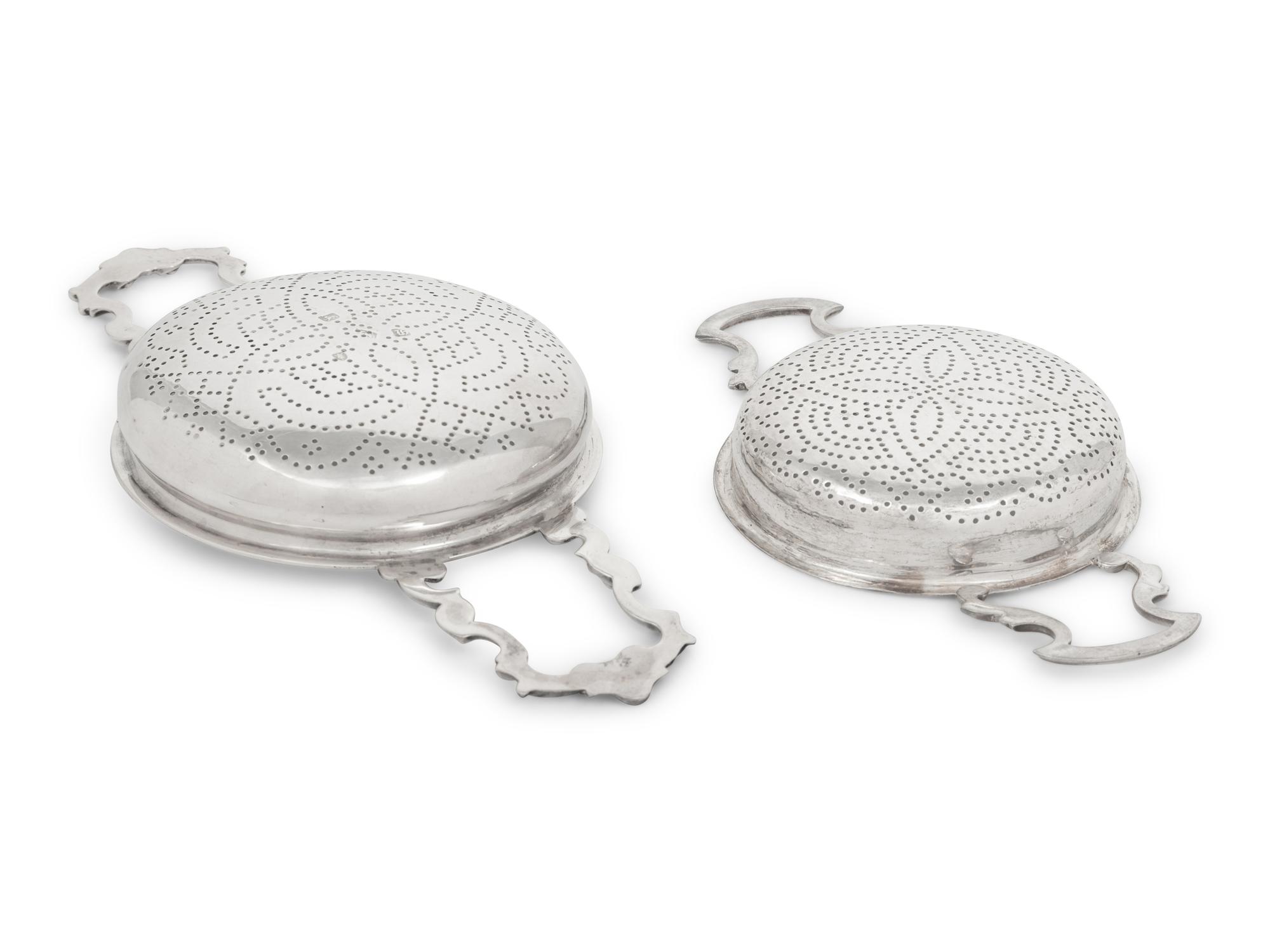 Two English Silver Punch Strainers