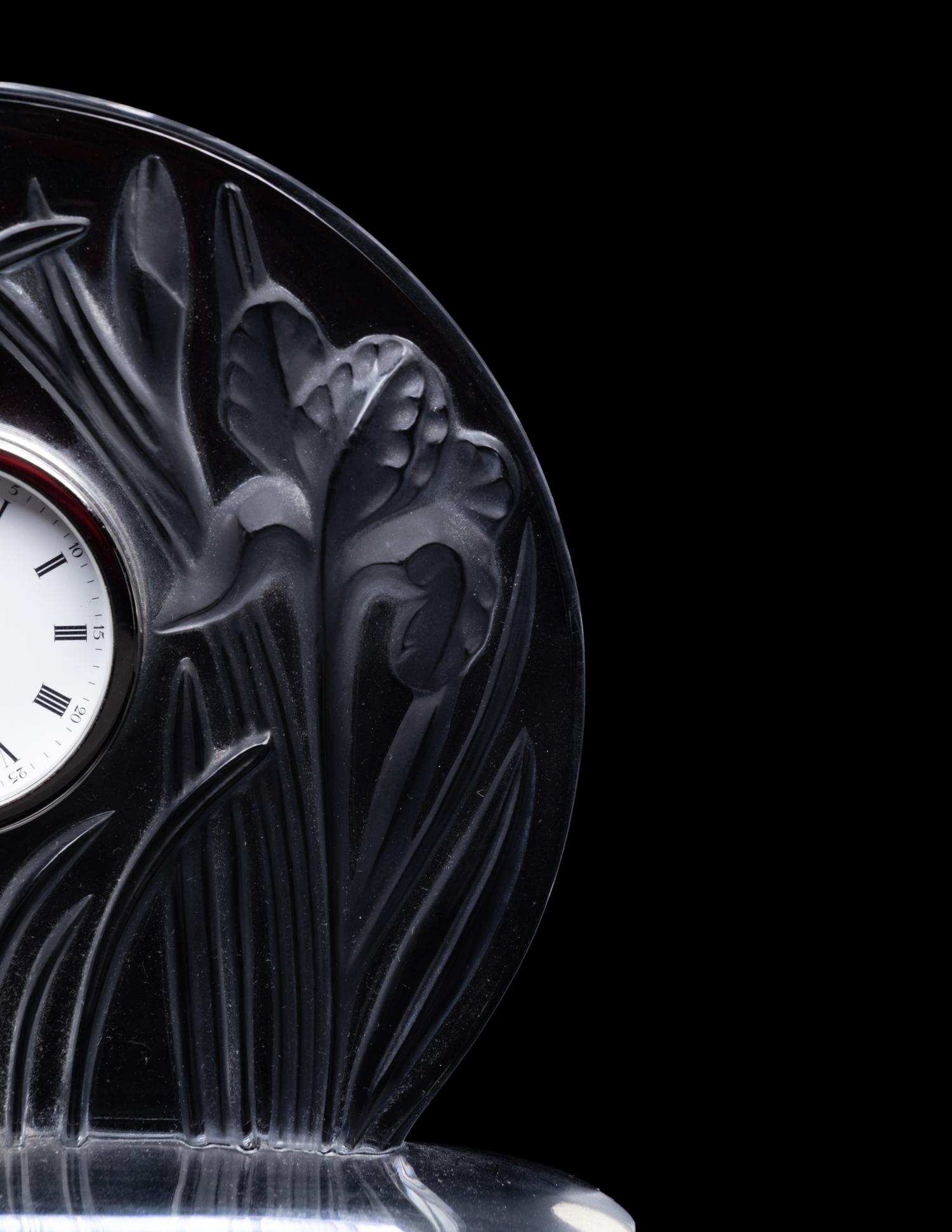 A Lalique Iris Table Clock