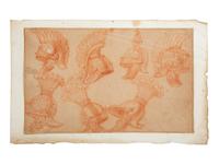 An Italian Sanguine Drawing on Paper, Depicting Armature and Helmets — 17TH CENTURY