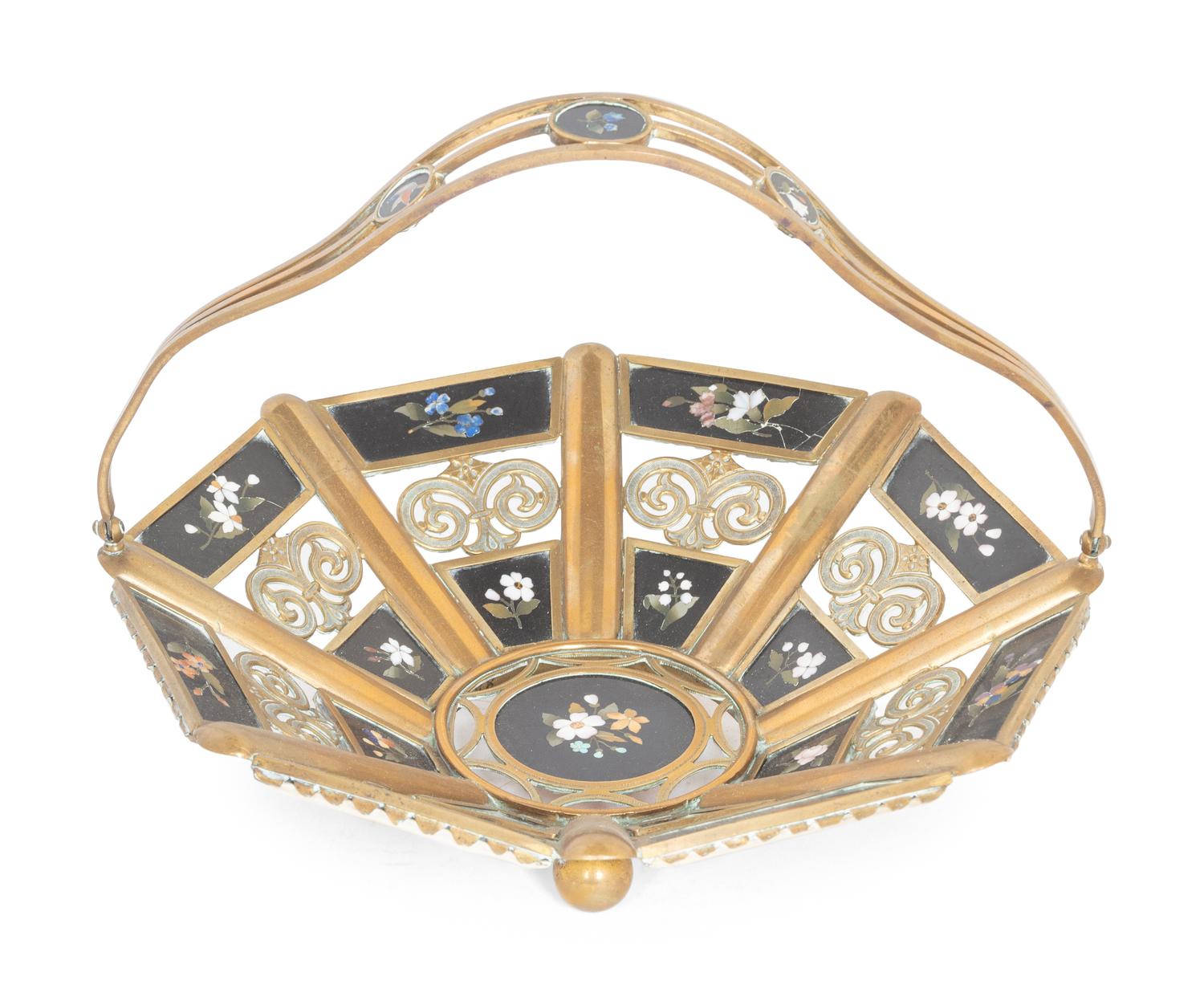An Italian Gilt Metal and Pietra Dura Basket