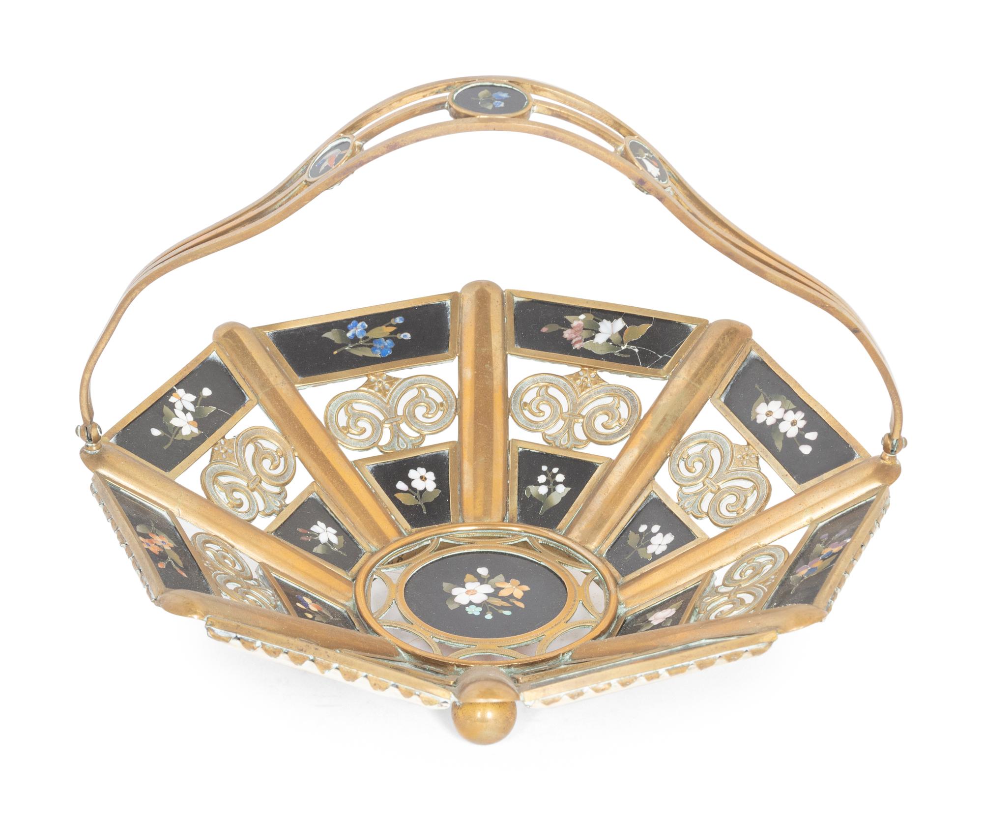 An Italian Gilt Metal and Pietra Dura Basket