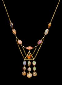 An Arts and Crafts Yellow Gold, Platinum, Opal and Diamond Necklace, Tiffany & Co., Circa 1910, 16.10 dwts.