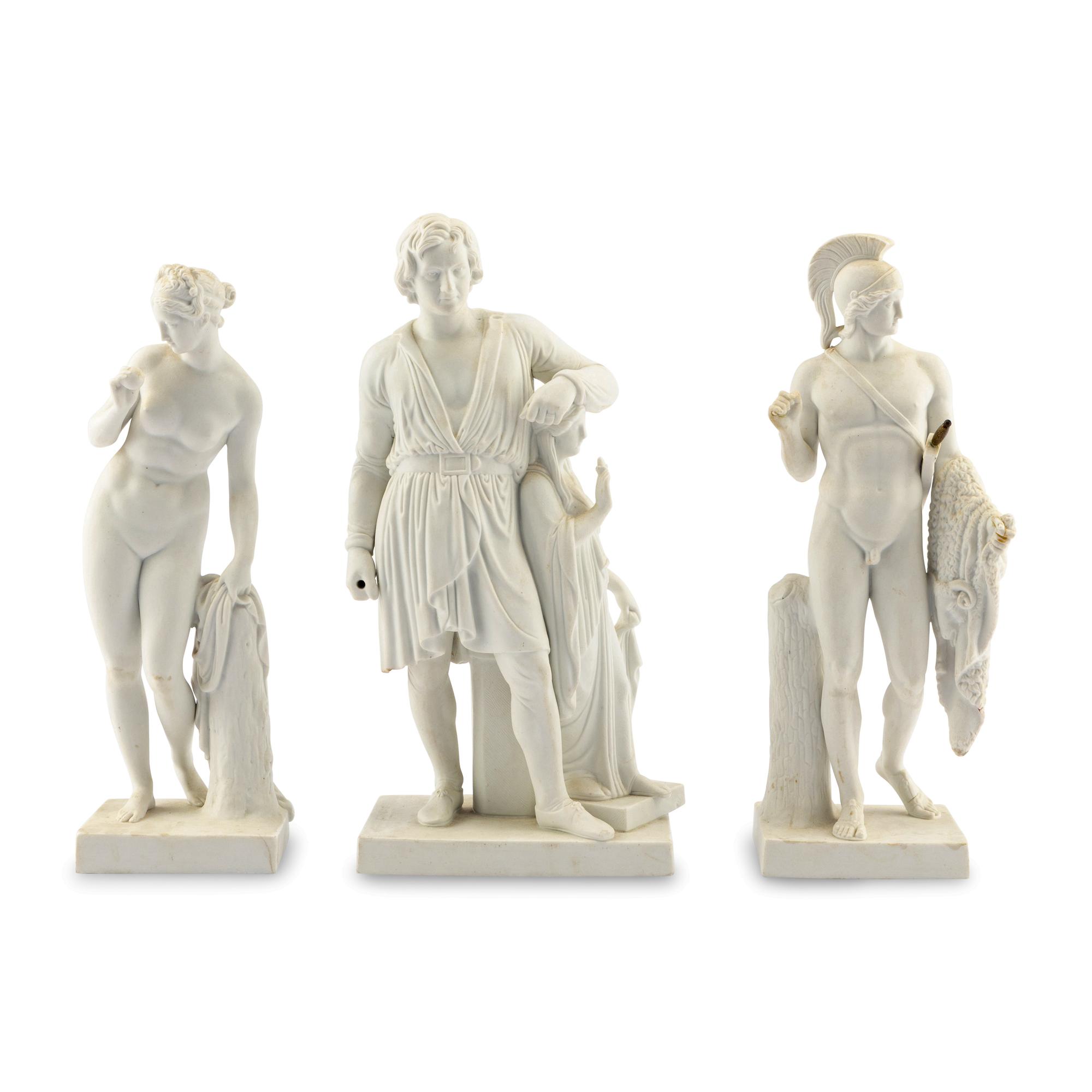 Three Bertel Thorvaldsen for Bing and Grøndahl Bisque Porcelain Figures