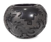 Carved Micaceous Blackware Bowl, with Hummingbirds