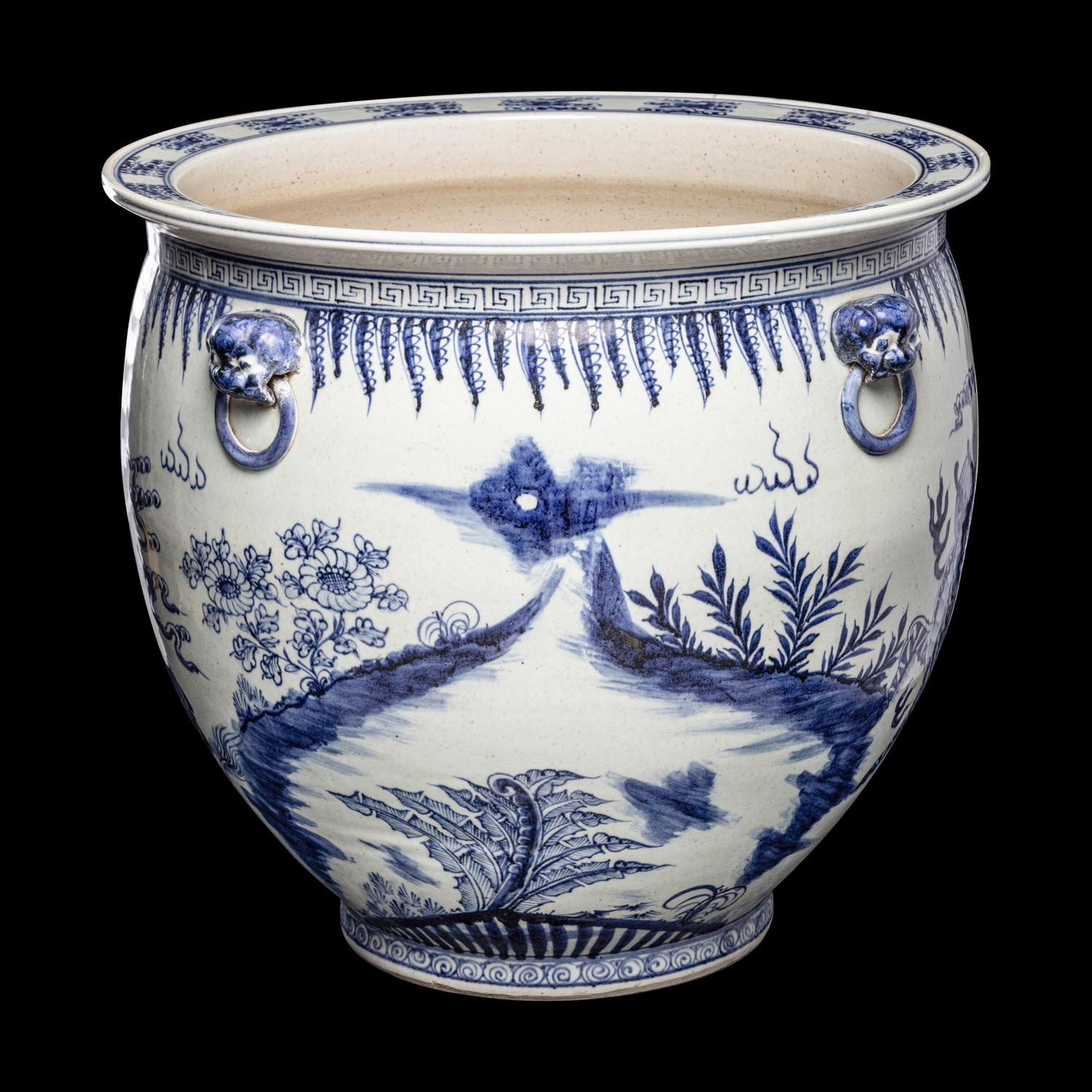 A Large Chinese Blue and White 'Qilin' Jardinière, 19th Century 清晚期 青花麒麟紋大缸