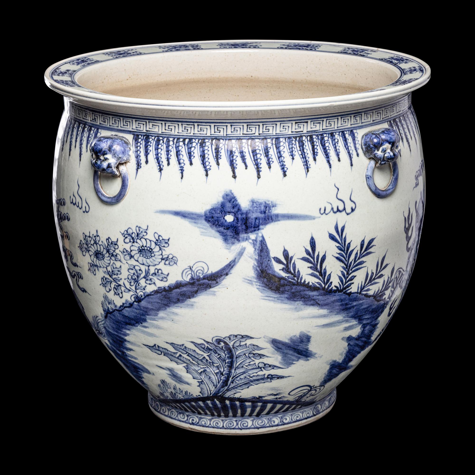 A Large Chinese Blue and White 'Qilin' Jardinière, 19th Century 清晚期 青花麒麟紋大缸