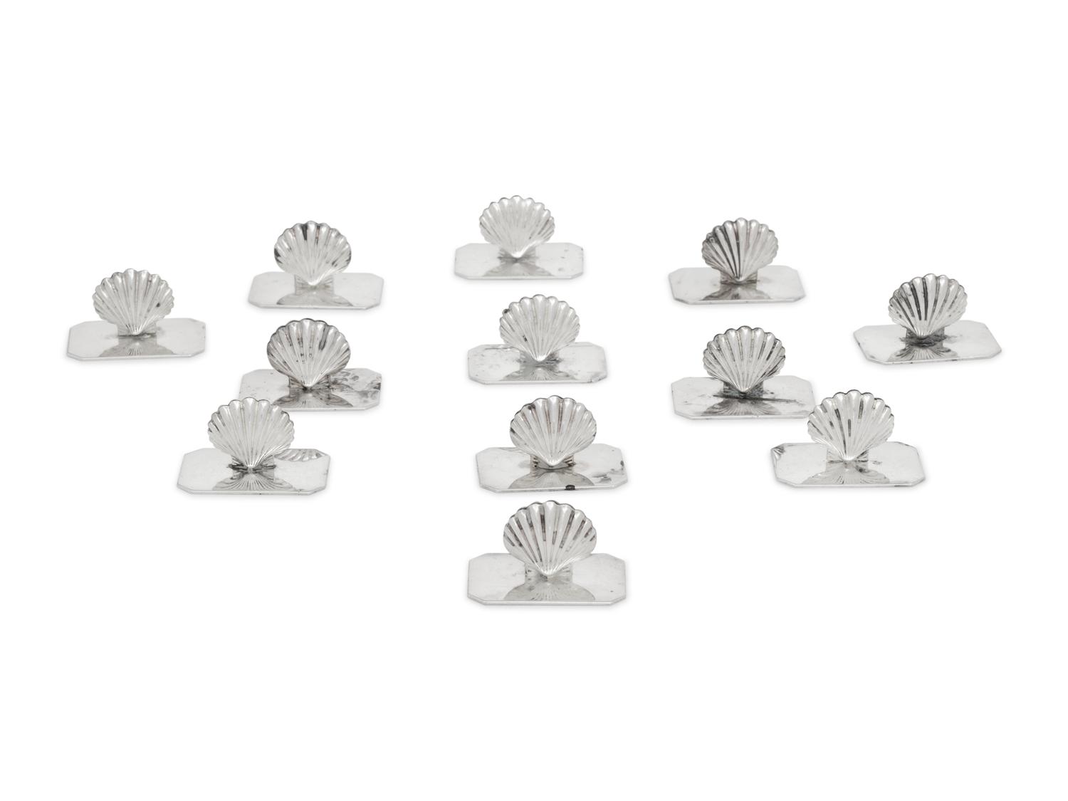 A Set of Twelve Portuguese Silver-Plate Shell-Form Place Card Holders