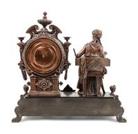 An Ansonia Prosperity Silvered Metal Figural Mantel Clock