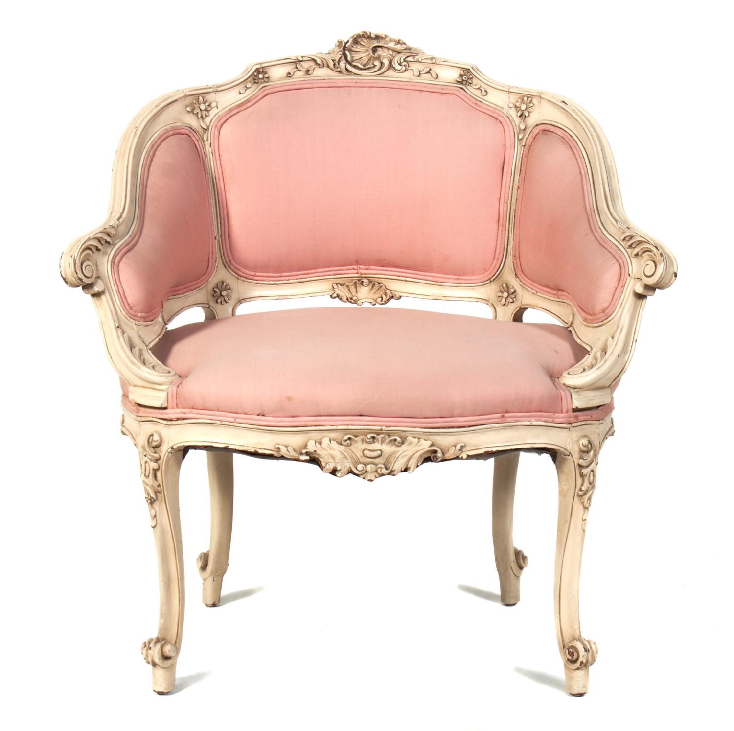 A Louis XV Style Painted Bergere Height 28 inches. — 20TH CENTURY