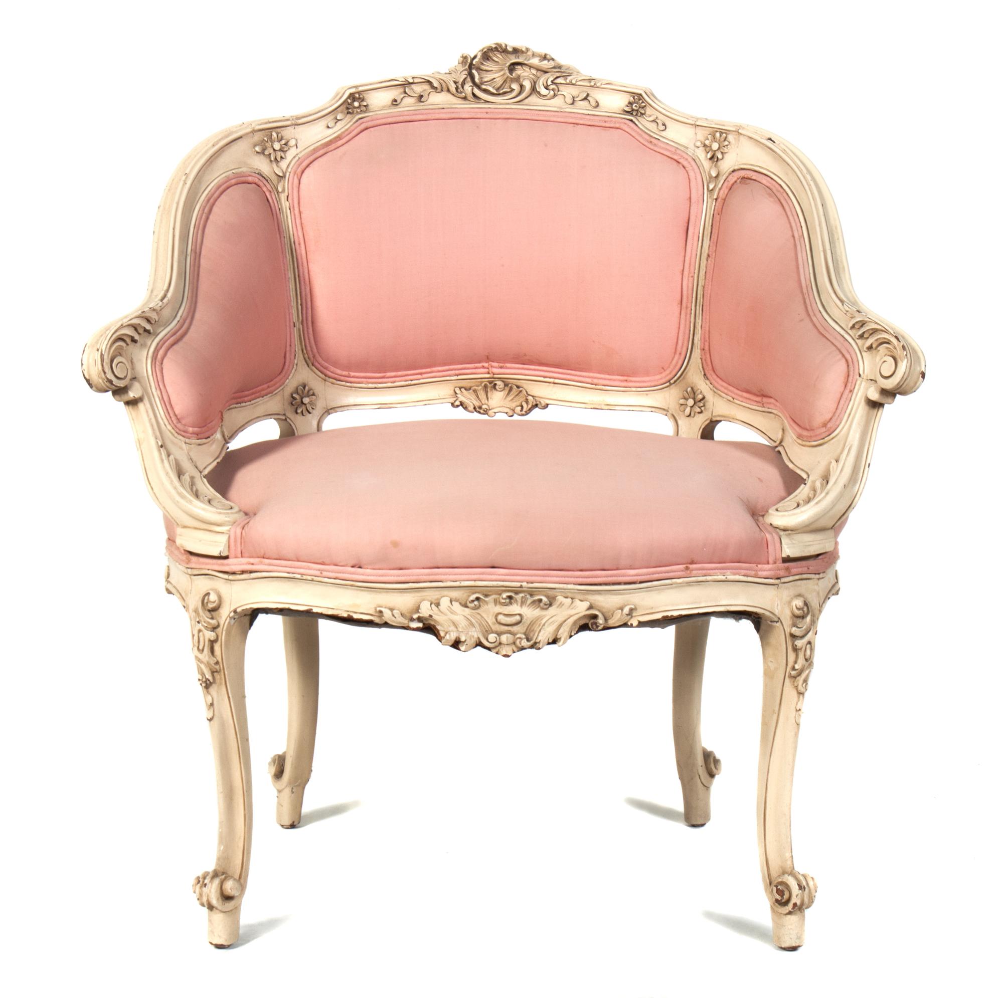 A Louis XV Style Painted Bergere Height 28 inches. — 20TH CENTURY