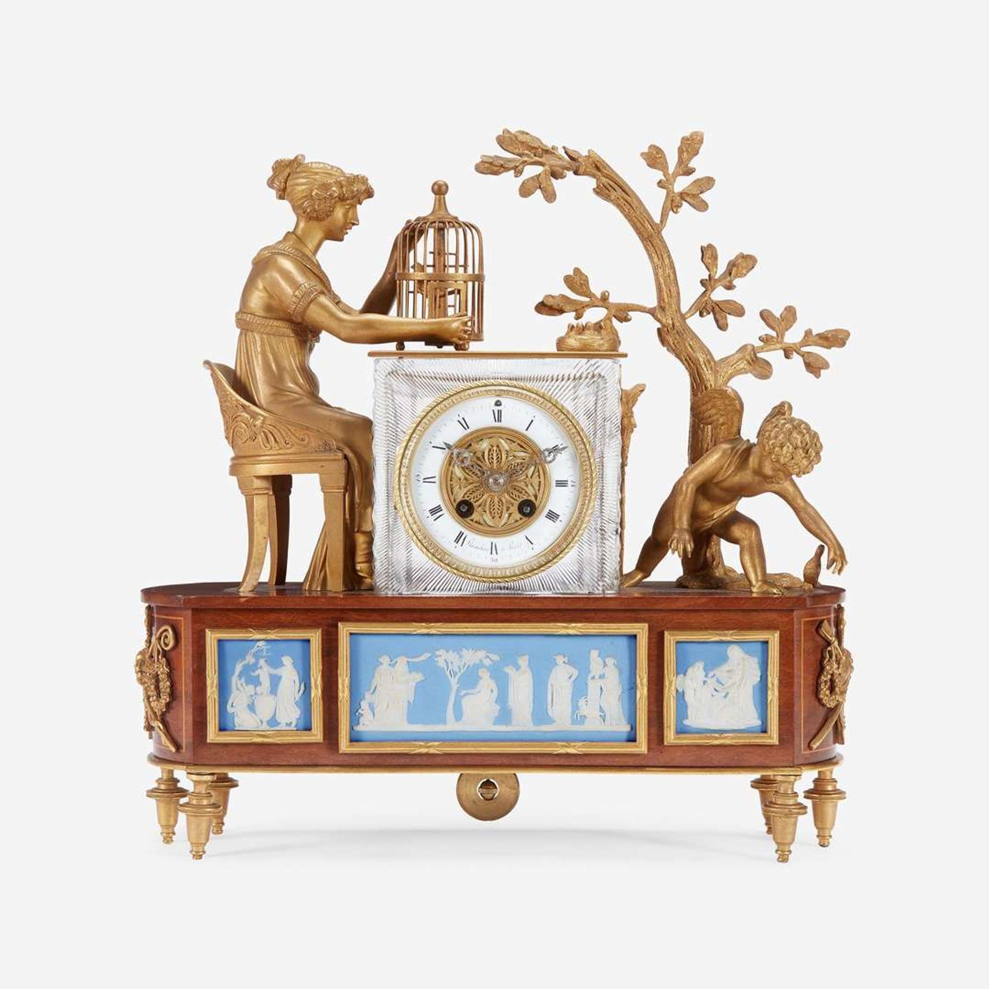 A Napoleon III Gilt Bronze and Cut Glass Figural Mantel Clock Planchon á Paris, mid 19th century