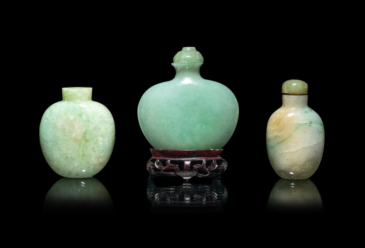 Three Chinese Jadeite Snuff Bottles