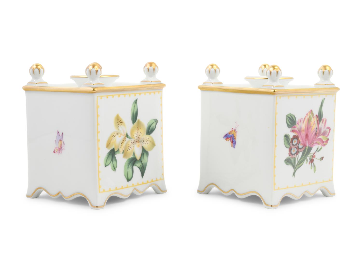 A Pair of William Yeoward Painted Porcelain Bough Pots